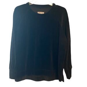 Lou & Grey Sz L Velvet Velour Black Long Sleeve Classic Crew Sweater